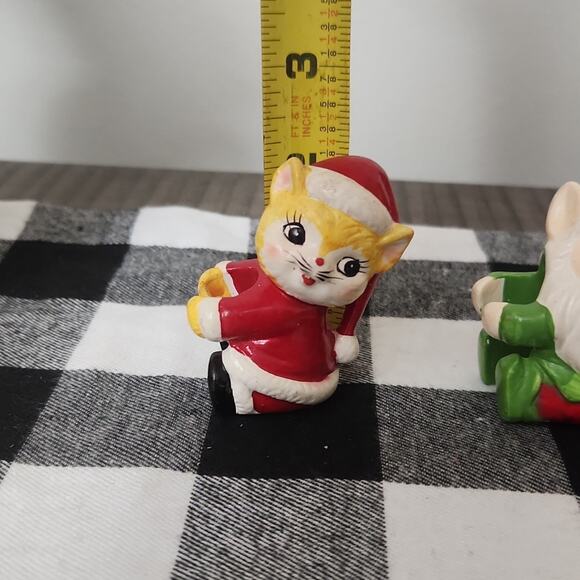🎄Set of 2 vintage candle hugger climber taper Christmas Holidays Elf Cat Kitten - Picture 4 of 4